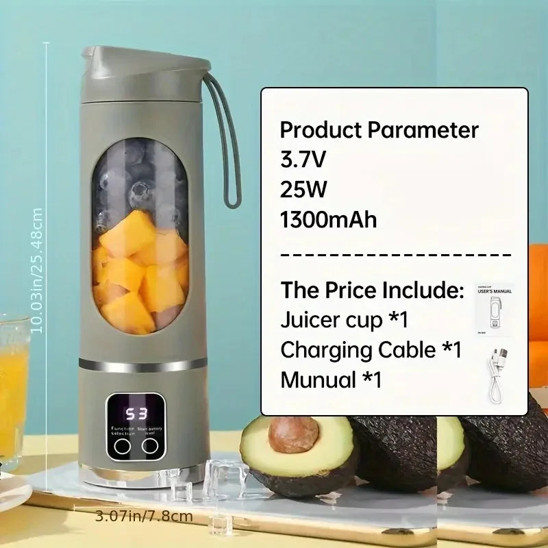 1 kleiner tragbarer Mixer und Entsafter – wiederaufladbar über USB, persönlicher kabelloser Mixer mit Edelstahlklingen