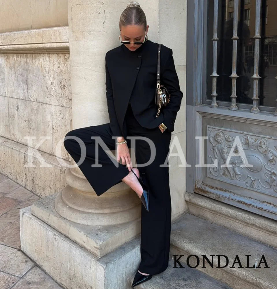 KONDALA High-Street Pendler-Hosenset für Damen: Blazer mit Knöpfen und High-Waist-Hose, Neue Frühjahrsmode 2026, Minimalistisches Damen-Set