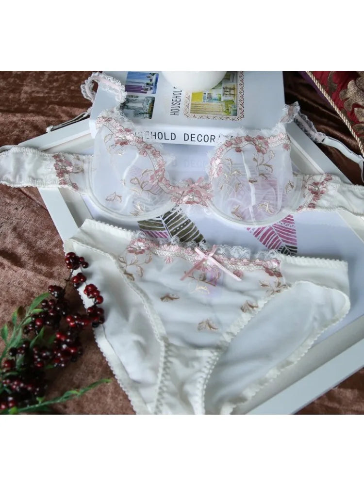 Luxus Europäische und Amerikanische Unterwäsche Frauen Dünne Große Größe Sexy Bh Große Brust Kleine Spitze Transparent Bh Set Perspektive Winter