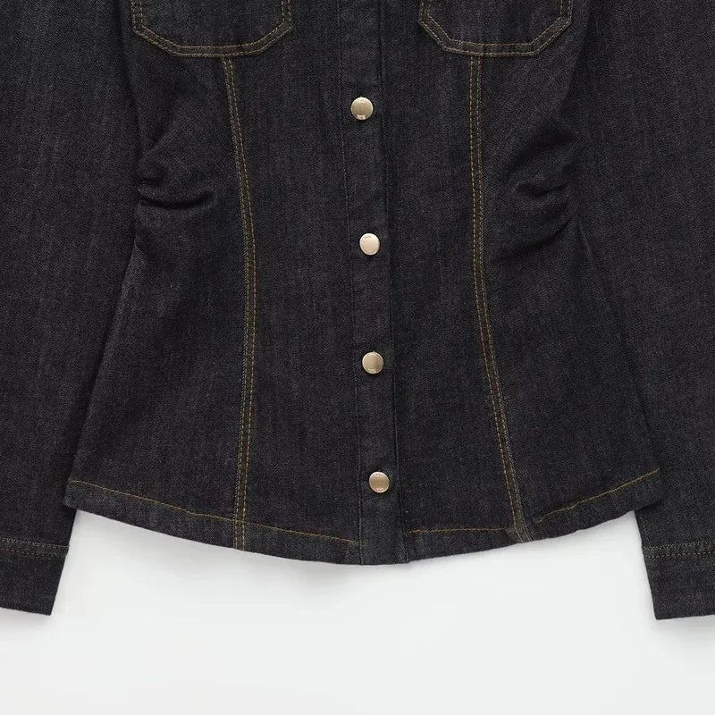 HXAO Neue Jeans-Hosen-Sets, enges Button-Up-Jeanshemd für Damen, 2-teiliges Set, Street-Style, ausgestellte Hose, zweiteiliges Set für Damen