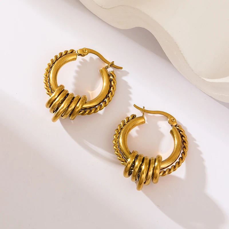 GANEMLY 316L Edelstahl Metall Goldfarben Creolen für Damen Neue Trendige Exquisite Wasserdichte Ohrschmuck Geschenk für Frauen