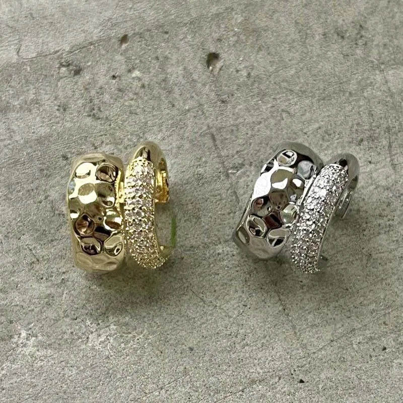 Modischer Zirkon Doppelschicht-Ohrclip Ohne Piercing 2026 Trendiger Punk Einzigartiger Metall Geometrischer Ohrclip für Damen Schmuck