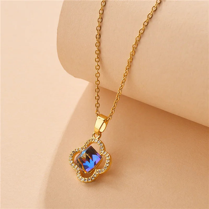 Neue Trendy Zirkon Kristall Anhänger Edelstahl Halskette Für Frauen Koreanische Mode Weibliche Sexy Schlüsselbein Kette Schmuck Großhandel