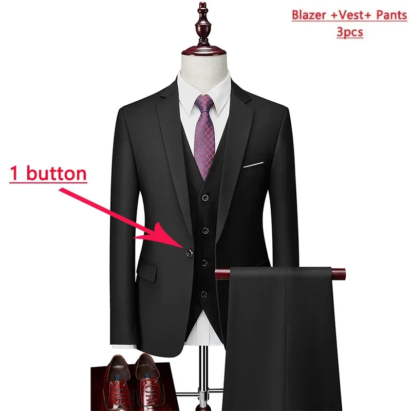 14 Farben M-6XL ( Jacke + Weste + Hose) High-End-Marke formale Business Herren Anzug dreiteiligen Bräutigam Brautkleid einfarbigen Anzug