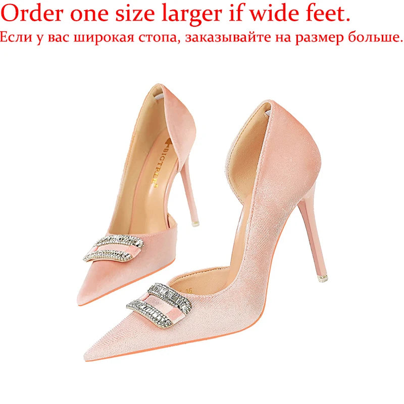 Frauen Luxus Kristall 7 cm 10,5 cm High Heels Stiletto Scarpins Weibliche Elegante Valentine Pumpen Dame Samt Party Low Heels schuhe