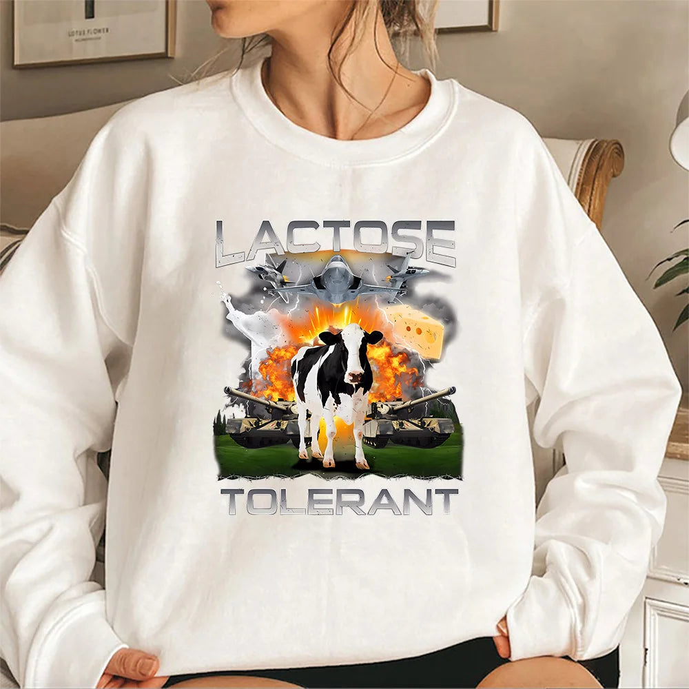 Lactose Tolerant Sweatshirt Lustiges Meme Milch Käse Diät Fitness Workout Hoodie Retro Milchkuh Lustige Kuh Halloween Trendige Sweatshirts