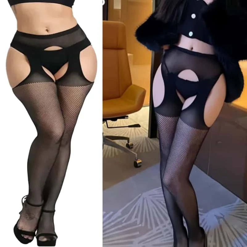 NEWJOINFUN Plus Size Lolita Gothic Mädchen Oberschenkelhohe lange Socken Damen schwarze Spitzen-Overknee-Strümpfe Mode Street Wear XXXXL