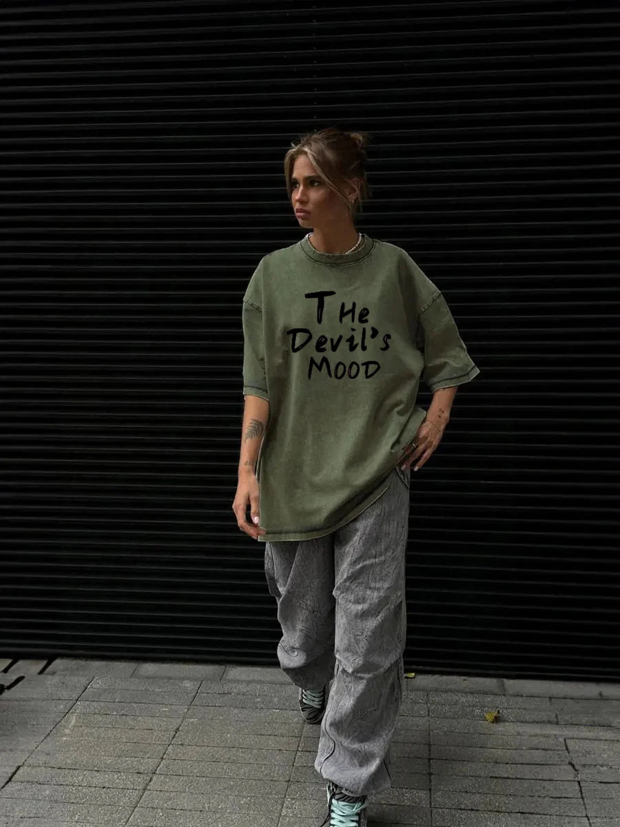 Rosa Brief Design Gewaschen T Shirt Frauen Vintage Baumwolle T-shirts Streetwear Weiche Mineral Tees Mädchen Lose Weibliche T Tops Y2k