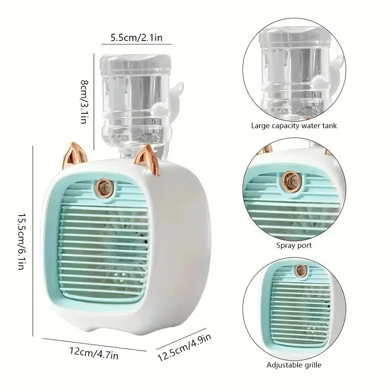 TINSOL USB-Mini-Klimaanlagenventilator, elektrischer Desktop-Sprühventilator, 1200 mAh, Klimaanlage mit drei Gängen, Kühlventilator für Büro und Zuhause