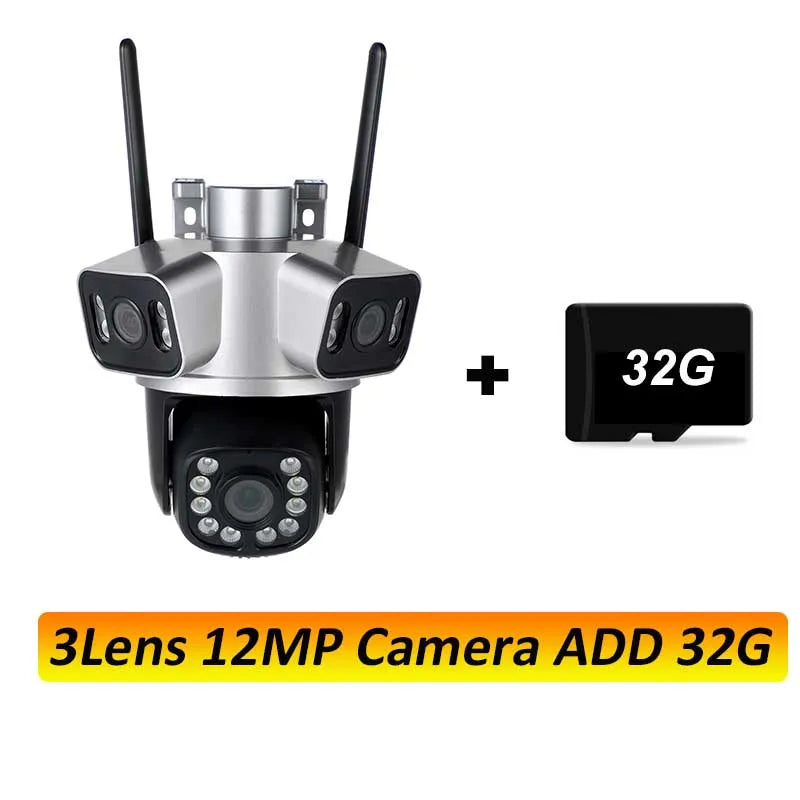 12mp 6k hd wifi ip kamera outdoor 3 objektiv 3 bildschirm ptz kamera auto tracking home security cctv überwachung 8mp cam