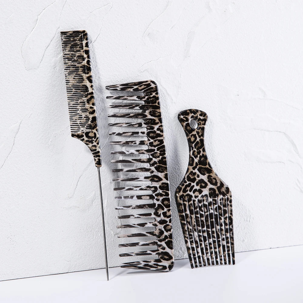 1/2/3 Stück Haarschneidekamm mit Leopardenmuster, Stiftkamm, breiter Zahnkamm, Ölgabelkamm. Haarschmuck für glattes Haar zum Kämmen im Salon