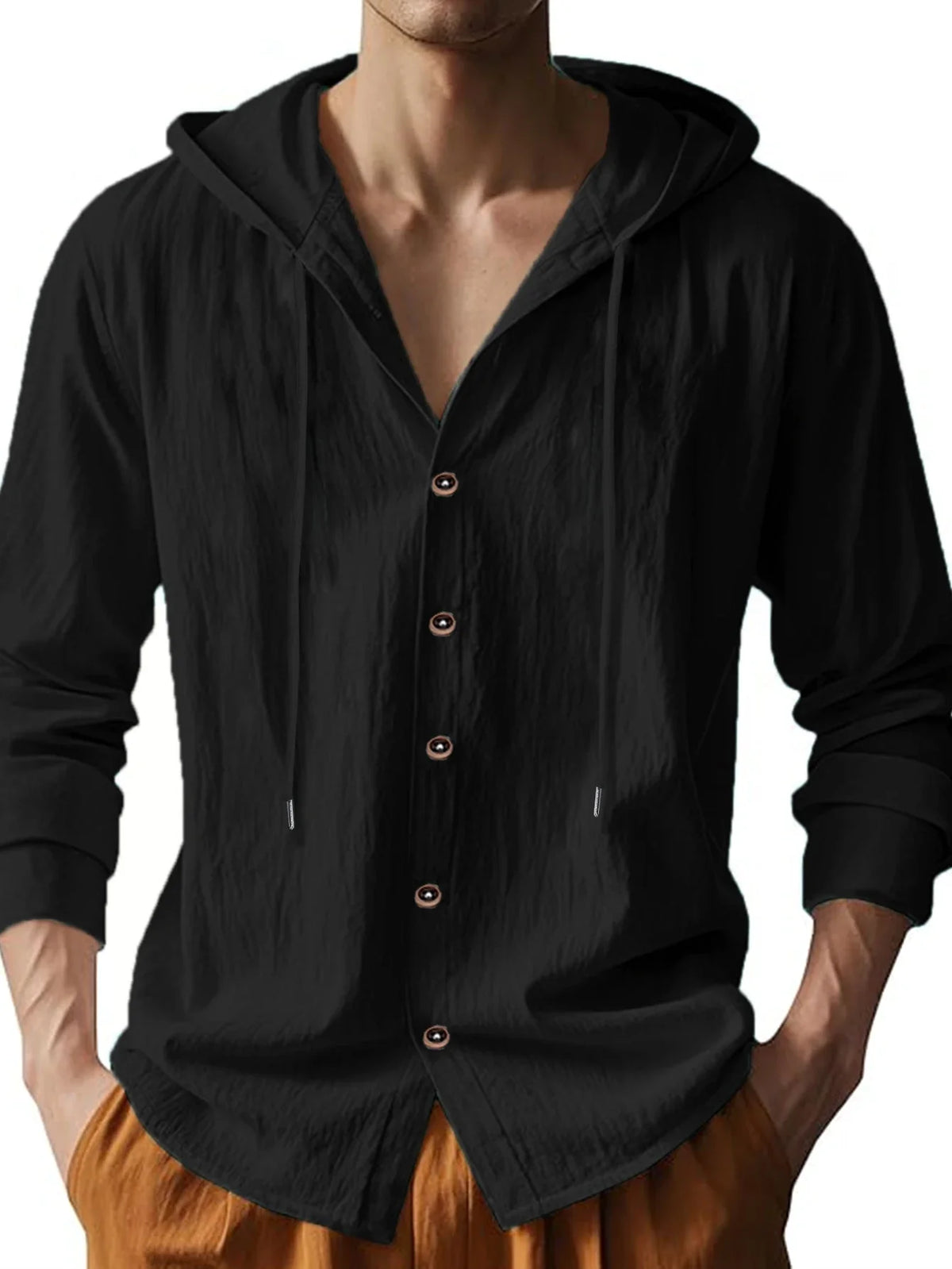 Sommer Heißer Verkauf Strand Stil Shirts männer Lange Ärmeln Mit Kapuze Baumwolle Leinen Einfarbig Casual Vielseitig Kragen hemd Männlich Top