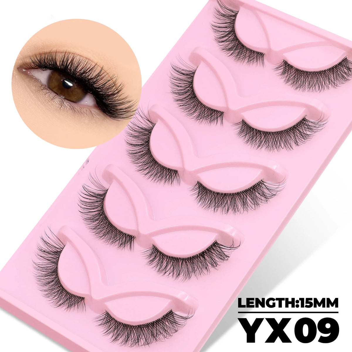 GROINNEYA Katzenaugen-Wimpern, 5 Paar, natürliche künstliche Wimpern, klare Band-Wimpern, natürliches, langes, geflügeltes Ende, längliche Wimpern, Make-up