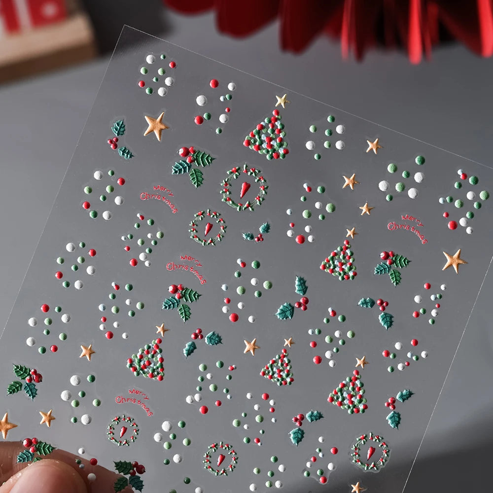 1 Blatt 5D Holly Beeren Weihnachten Nagel Declas Niedliche Tupfen Weihnachtsbäume Nagelaufkleber Lebkuchenmann Schneeflocke Maniküre