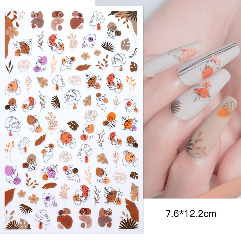 1PCS Schwarz Weiß Schmetterling Laser Nagel Aufkleber Y2K Nail art Dekoration Abstrakte Linien Bronzing Blumen Aufkleber Für Nägel