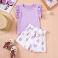 Mädchen Herz-Print Sommer Rüschen-Kostüm 2-teiliges Set Kinder Herzmuster Flügelärmel Shorts T-Shirt Baby Shorts Freizeitkleidung