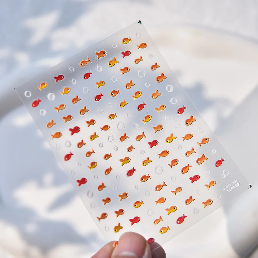 Bunte Blasen Laser Shattered Glass Effect Nail Art Aufkleber Regenbogen Bagful Goldfish 5D Aufkleber Selbstklebende Maniküre Sliders