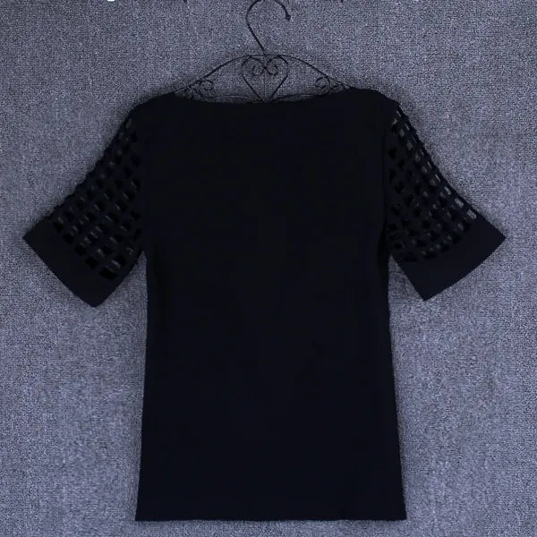 Sommer Bluse Sexy Frauen Damen Hohl Hülse Slash Neck Lose Solide Shirts Casual Tops