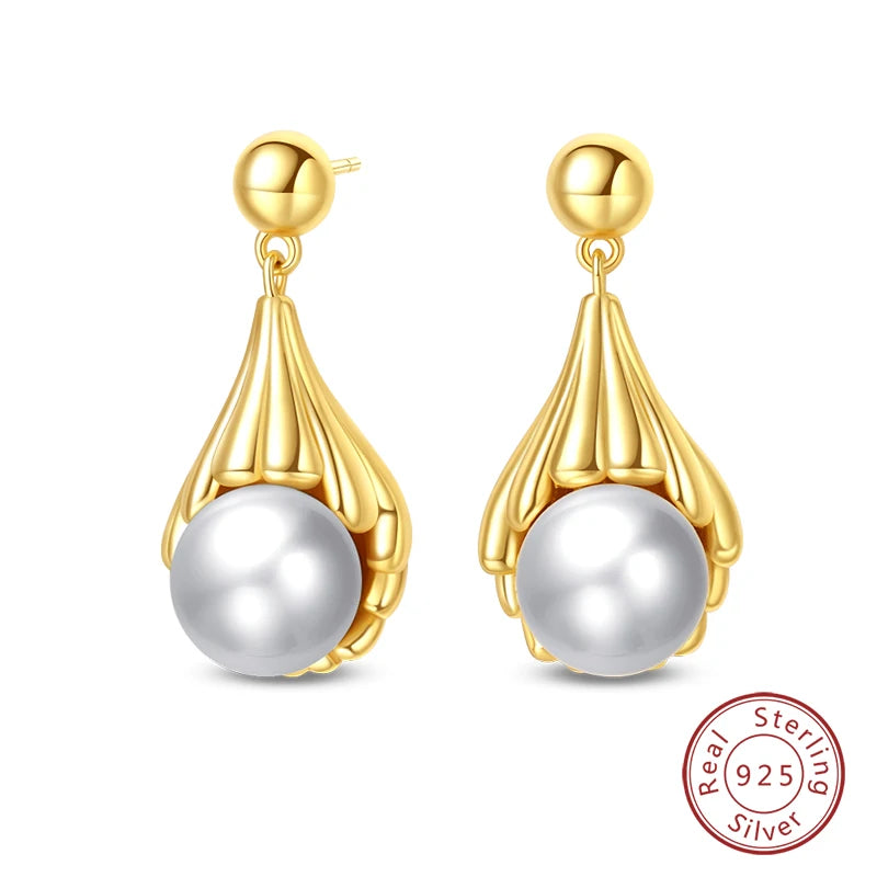 Luxus Goldene Muschel Seestern Perle Ohr Studs 925 Silber Schmetterling Herzförmige Anhänger Perle Ohrringe Für Frauen Partei Schmuck