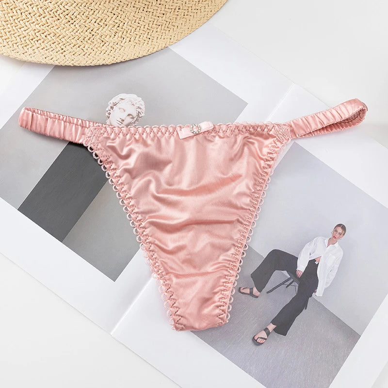 Dünner Gürtel-Slip mit Schleife für Damen und Mädchen, Sportunterwäsche, Tanga, niedrige Taille, nahtlos, weiche Satin-Slips, Damen-Dessous