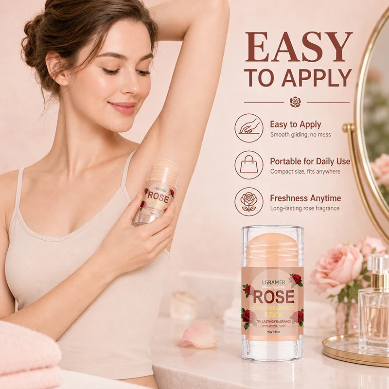 Rosen-Duft Deodorant Stick 72H Langanhaltender Duft Natürliche Pflanzenformel Glatter Nicht-Klebriger Geruchskontrollierender Körperbalsam für Täglichen Gebrauch