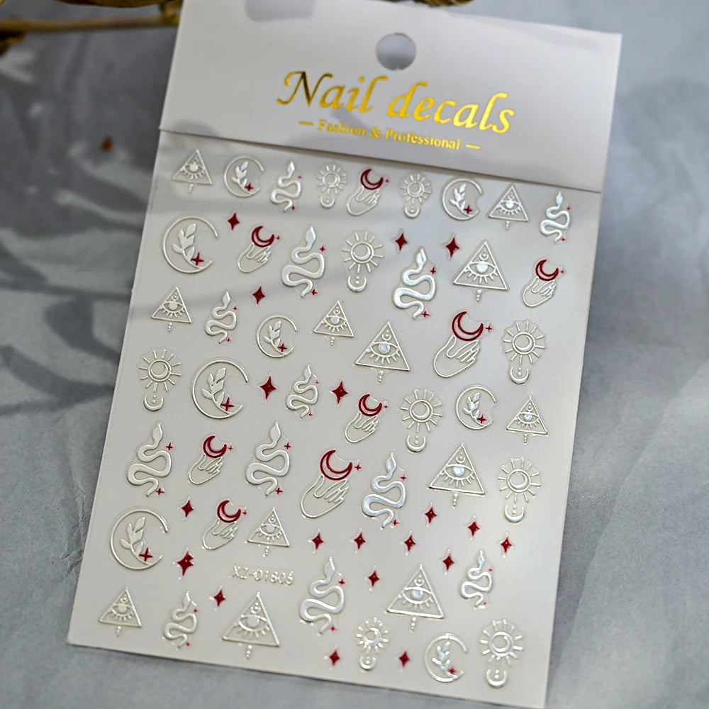 1 Blatt Smaragdgrün Gold Stern Mond Nagelaufkleber Bohemian Hot Stamping Metallic Nagelaufkleber Türkis Maniküre Sliders für Frauen