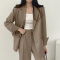 Koreanisches Damenmode-Zweiteiler-Set, Langarm-Blazer und weit geschnittene Hose, Büro, Freizeit, lockerer Schnitt, Frühling, Herbst, neuer Stil