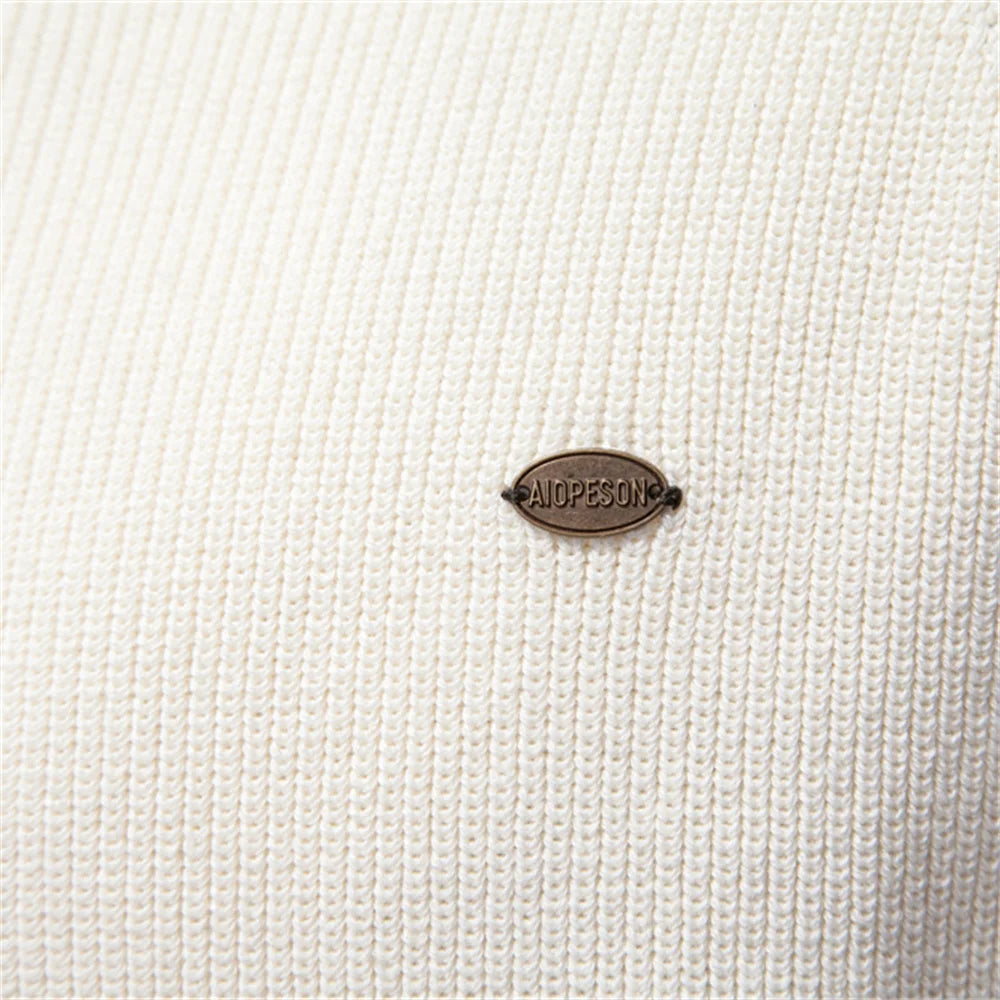 AIOPESON Herren-Pullover aus Baumwolle mit Stehkragen, Stehkragen, Viertelreißverschluss, warm, lässig, Herbst und Winter, sozialer Pullover