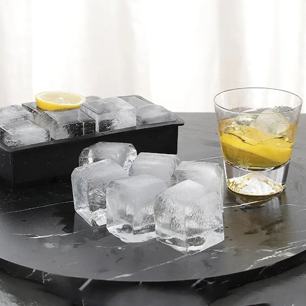 Eiswürfelschale, Silikon-Eisball-Gefrierschrankform, quadratischer Eiswürfelbereiter mit Deckel, 4/6/8 Gitter für Whiskey, Cocktail, Kaffeezubehör