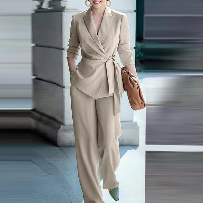 Zanzea Herbst elegant ol Arbeits anzug Frauen Blazer & weites Bein Hose Sets Mode 2 Stück Trainings anzüge Damen Büro Outfits Overs ize 2024