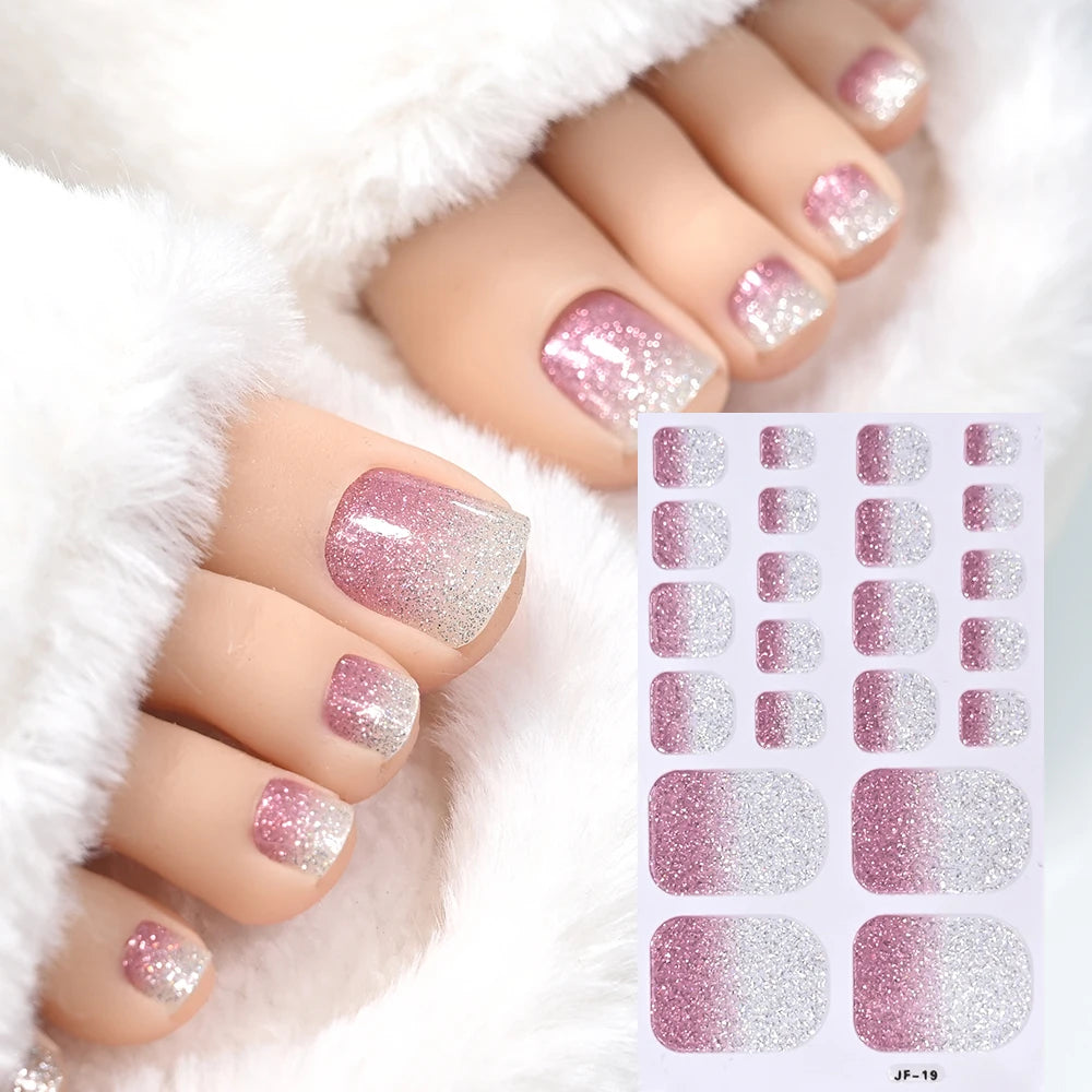 22 Tipps Glitzer Zehennagel Aufkleber Wraps selbstklebende Abziehbilder Zehennagellack Streifen Patch Frauen einfarbig volle Abdeckung DIY Fußschieber
