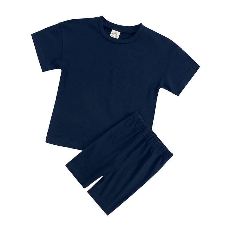 Neuheit Kleine Kinder Baby Mädchen Kleidung 2 Stück Trainingsanzug Set Übergroßen Kurzarm Baumwolle T-shirt + Leggins Shorts Sport Anzug