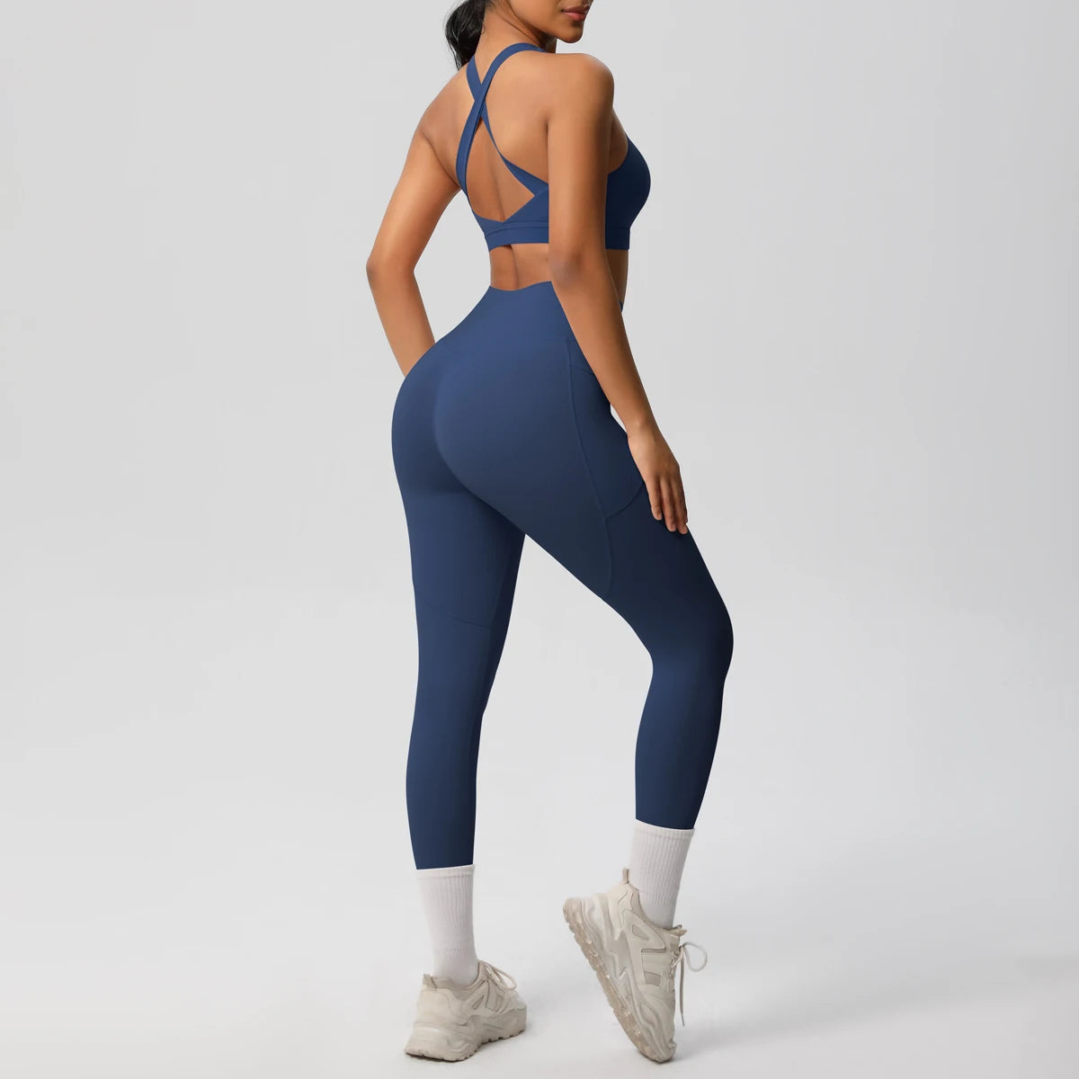 2-teiliges Sportbekleidungs-Yoga-Set, Fitnessstudio, Sport-BH, Leggings mit Taschenkleidung, Sportbekleidung, Yoga-Anzüge für Damen, Fitness-Set, Trainingsanzug
