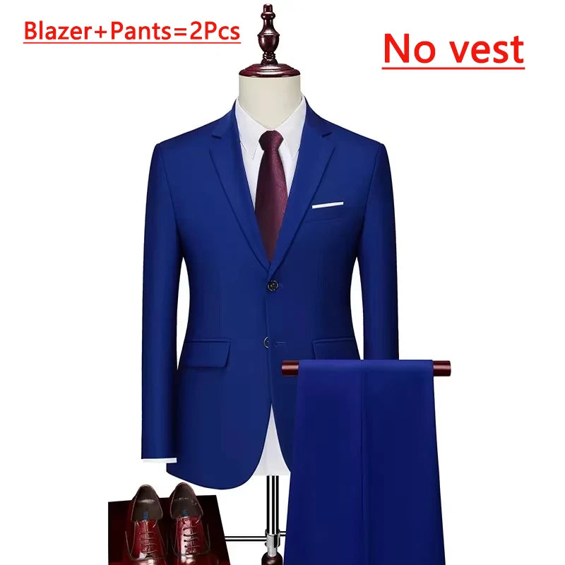 14 Farben M-6XL ( Jacke + Weste + Hose) High-End-Marke formale Business Herren Anzug dreiteiligen Bräutigam Brautkleid einfarbigen Anzug