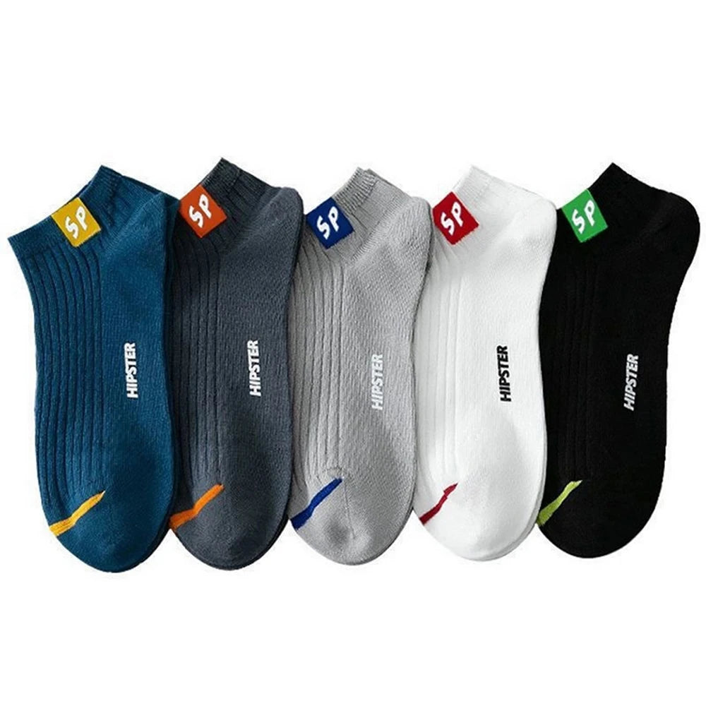5 Paar Herrensocken, hochwertige Frühlings- und Herbstverdickte, atmungsaktive Bootssocken, niedrig geschnittene Socken mit flachem Mund, Freizeitsocken für Herren