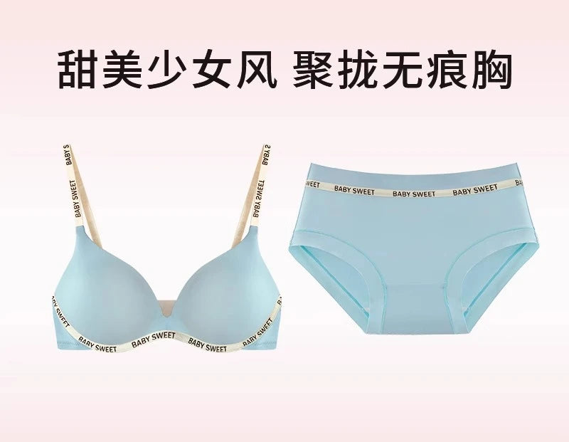 Kabelloses, nicht gepolstertes BH-Set für kleine Brüste, nahtloser Komfort-Bralette und Slip, reine, elegante Damenunterwäsche für Teenager und Mädchen