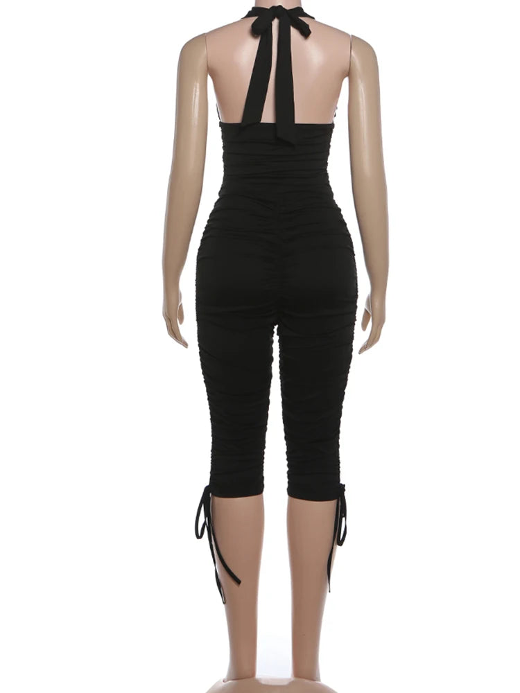 SiSterlind Gerafftes, einfaches 2-teiliges Set für Damen, Neckholder, rückenfrei, Tanktops + Streifen, Bike-Shorts, passende Skinny Stretch-Straßen-Outfits