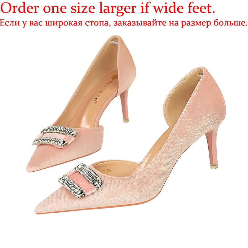 Frauen Luxus Kristall 7 cm 10,5 cm High Heels Stiletto Scarpins Weibliche Elegante Valentine Pumpen Dame Samt Party Low Heels schuhe