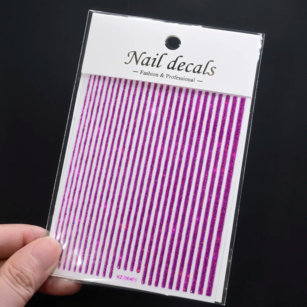 1/8 Stück 3D Glitter Line Stripe Nagelaufkleber Glänzendes Gold Silber Streifen Geometrie Selbstklebender Slider Glitzer French Line Nagelaufkleber