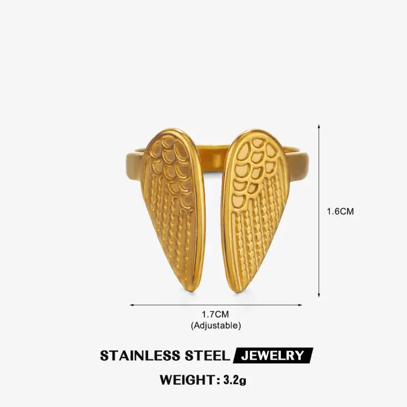 Minimalistische Textur Edelstahl Flügel Ringe für Frauen Gold Farbe Öffnung Paar Ring ästhetische Hochzeit Weihnachten Schmuck