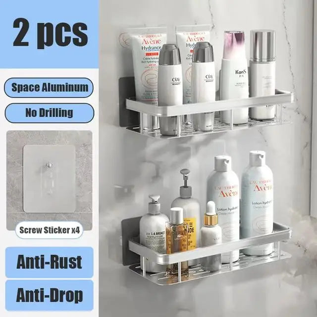 Bad Regal Kein Bohren Wand Montiert Shampoo Flasche Dusche Ecke Rack Wc Lagerung Rack Aluminium Bad Küche Zubehör