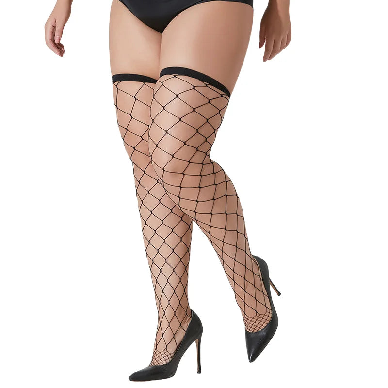 NEWJOINFUN Plus Size Lolita Gothic Mädchen Oberschenkelhohe lange Socken Damen schwarze Spitzen-Overknee-Strümpfe Mode Street Wear XXXXL