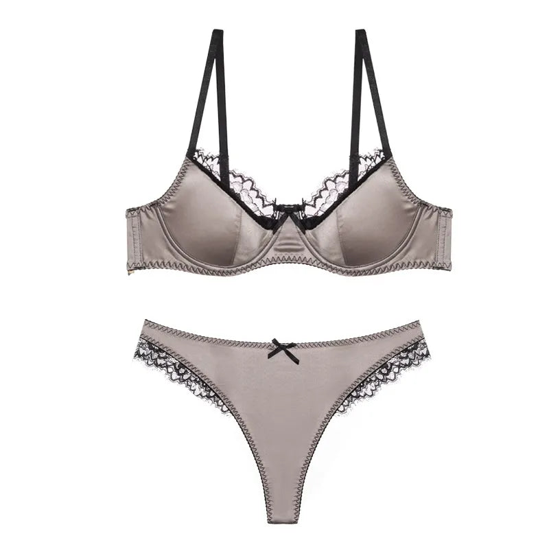 Rotes Satin-BH-Set, Dopamin-Dessous für kleine Brüste, Push-Up-Sammelt gegen Durchhängen, sexy Spitzen-Bralette für Frauen, rein sinnlich