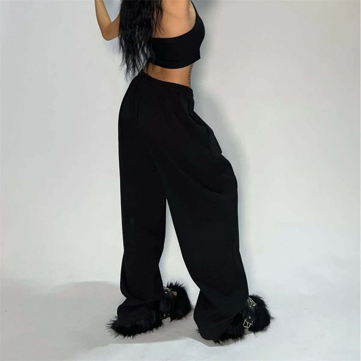 Casual Solide Jogginghose Für Frauen Hohe Taille Spitze Up Lose Jogger Hose Klassische Baggy Streetwear Weibliche Sport Tanz Hose Y2K