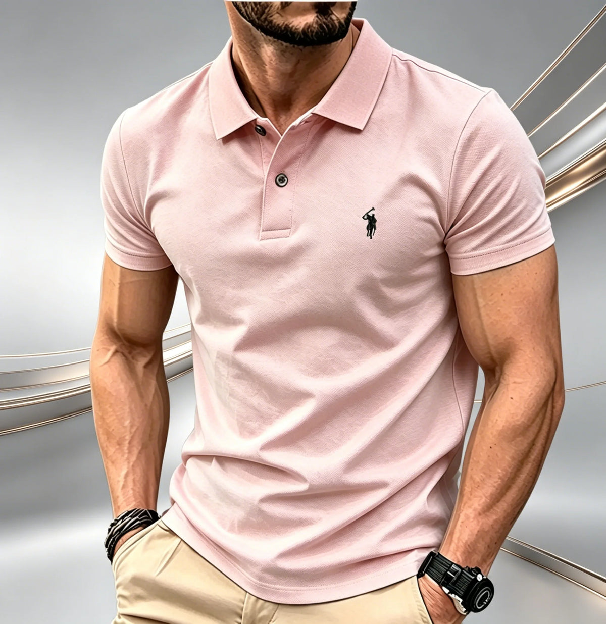 Herren Einfarbiges Poloshirt Regular Fit Business Casual Kurzarm-Oberteil mit Kleiner Pferde-Stickerei auf der Brust