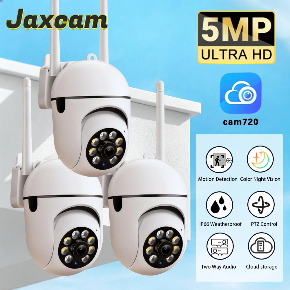 Cam720 APP 5MP PTZ IP-Kamera Intelligente Außen-Überwachungskamera WLAN CCTV mit Farbnachtsicht Drahtlose HD 2-Wege-Audio-Kommunikation
