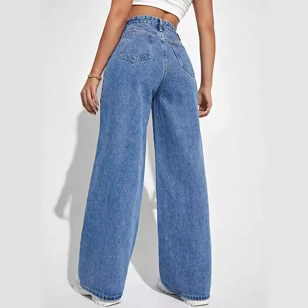 Mode Retro Blue Jeans Damen Y2K High Street Baggy gerade Hose Hoch taillierte All-in-One-dünne Hose