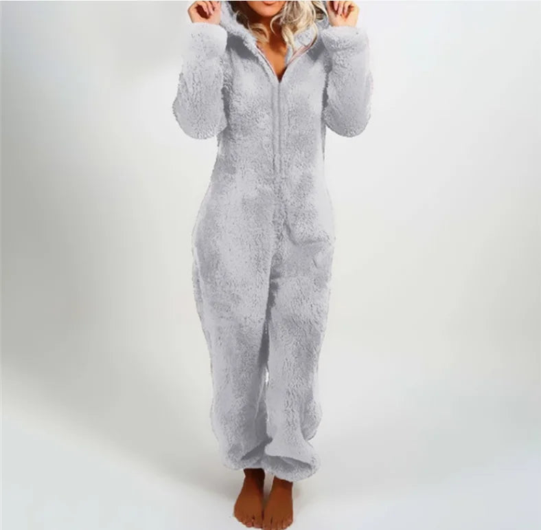 Einteiliger Overall mit Kapuze in Übergröße für Damen, eleganter Overall, volle Länge, verdickt, Herbst, Winter, neu, 2025