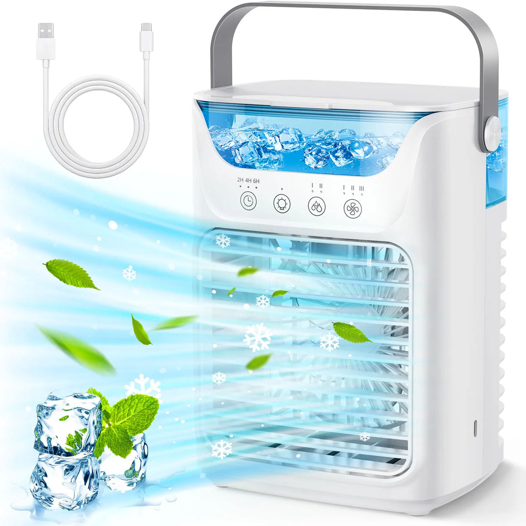 Tragbarer 3-Gang-Klimaanlagen-Ventilator mit USB-Anschluss, 7 Farblichtern, Luftkühler, Wasserkühlung, für Zuhause und Büro