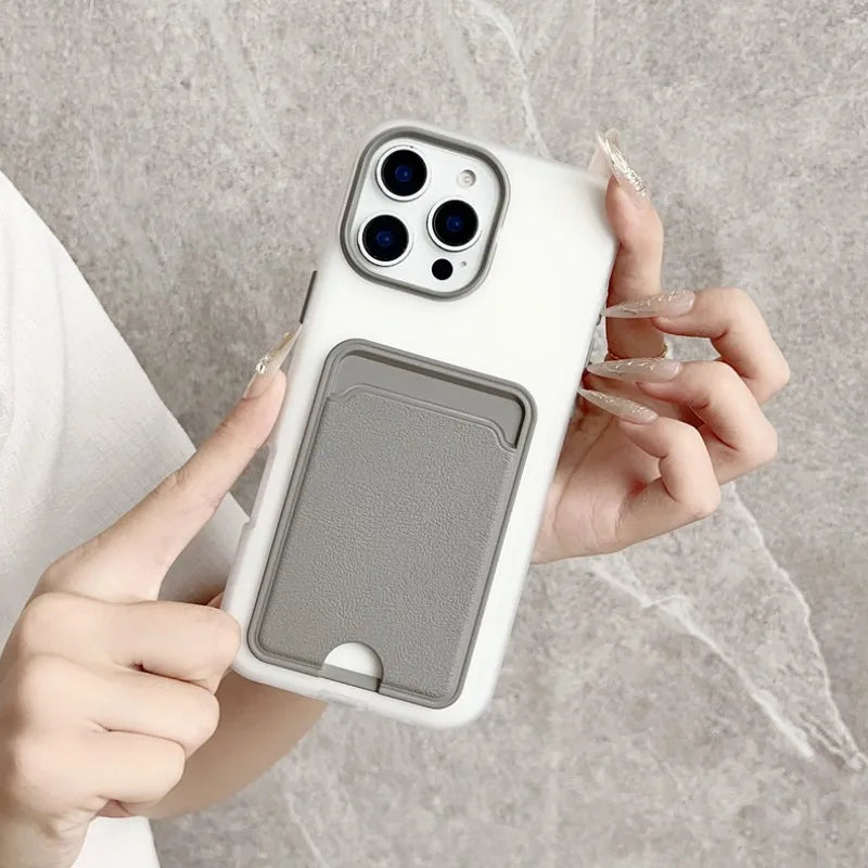 3 IN 1 Leder-Kartensteckplatz-Halter-Telefonhülle für iPhone 17 Air 16 15 14 13 Pro Max 16E, Brieftaschenfach, stoßfeste Rückseite, Stoßstange